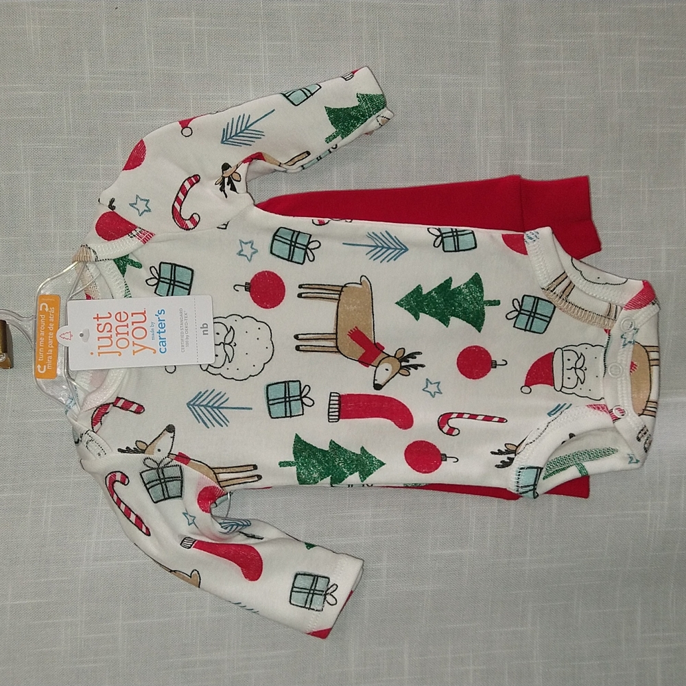 Christmas Reindeer Baby Newborn 2pc set Long Sleeve Bodysuit And Red Pants